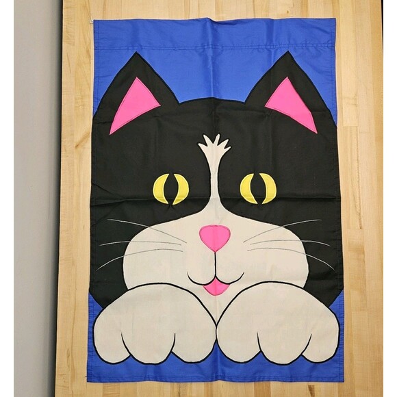 Unbranded Other - Vintage 1994 Black Cat Large House Garden Hanging Flag Banner 27”x39” Vertical